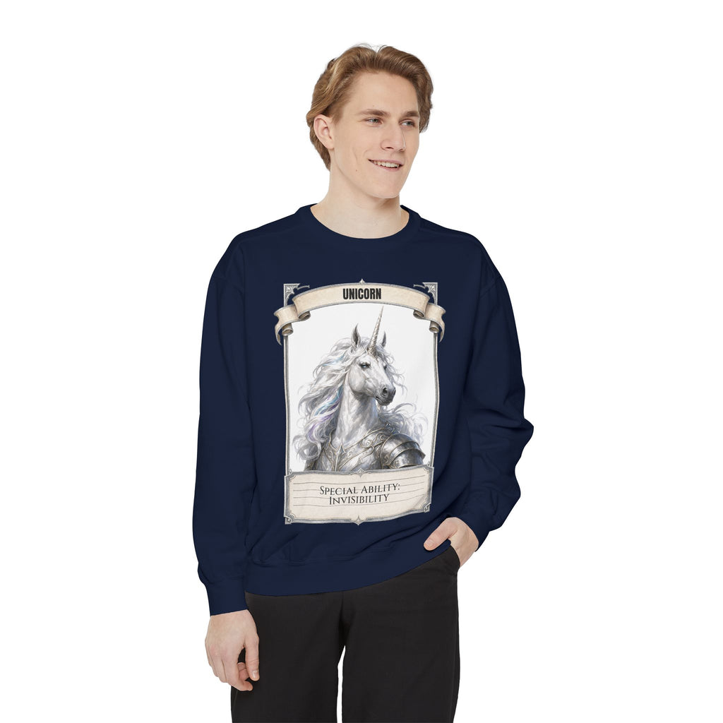 Unicorn Invisibility Stat Card Shirt, Funny RPG Gamer Tee, Tabletop D20 Fantasy Gift, Dungeon Dice Sweatshirt