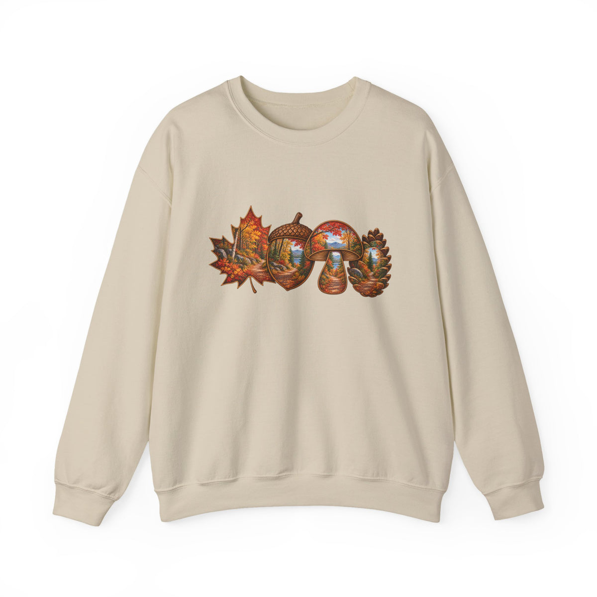 Autumn Lake Scene on Maple Leaves Sweatshirt | Fall Landscape Crewneck
