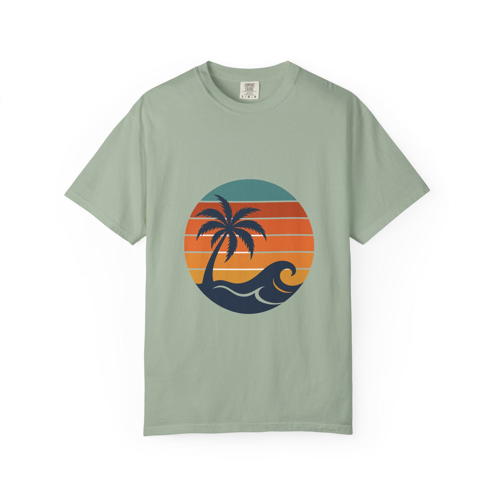 Retro Sunset Beach Shirt, Vintage Palm Tee, Ocean Surf Gift, 70s Coastal Landscape Sweatshirt