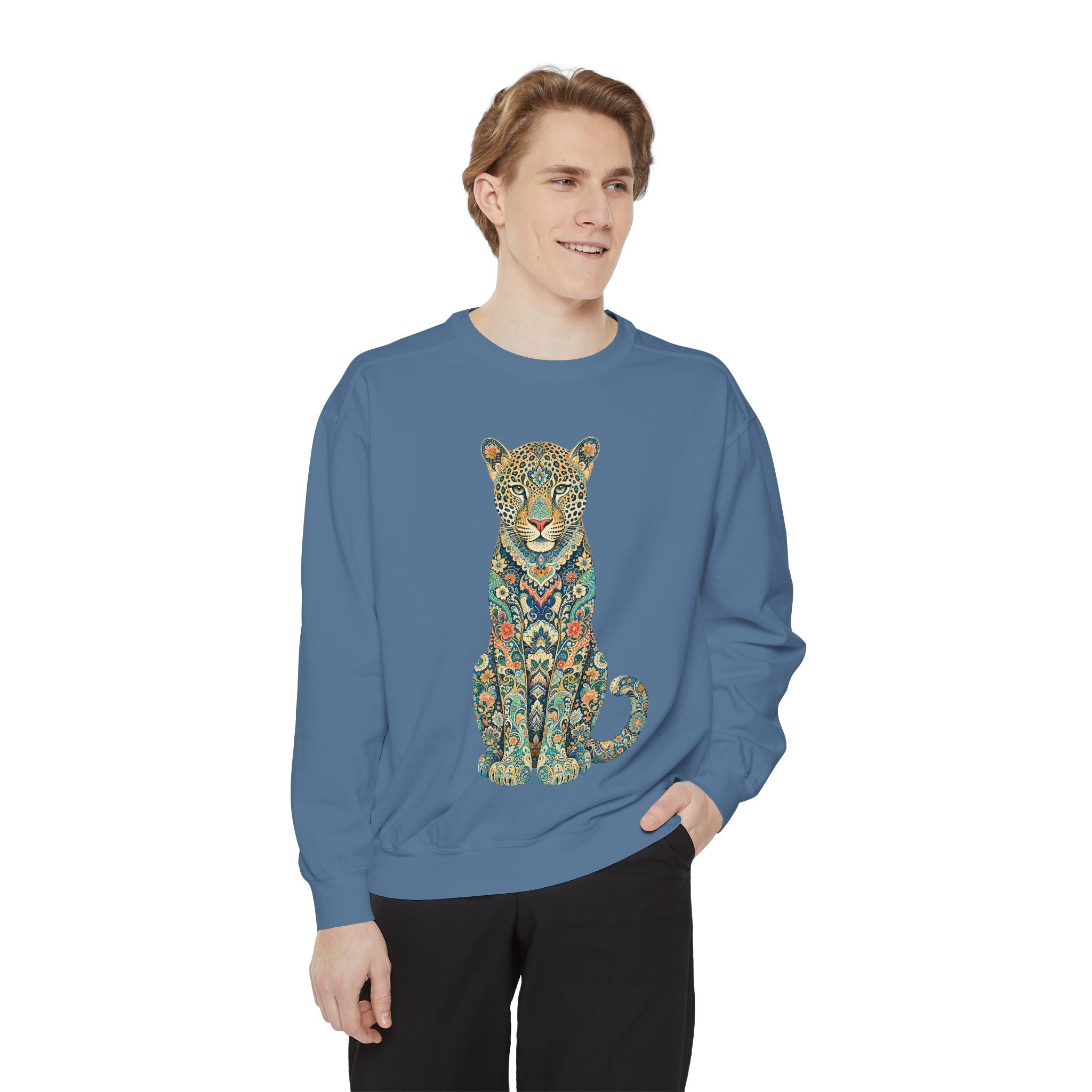 Boho Leopard Shirt, Folk Art Leopard Tee, Japanese Pattern Big Cat Lover Gift, Vintage Floral Leopard Sweatshirt