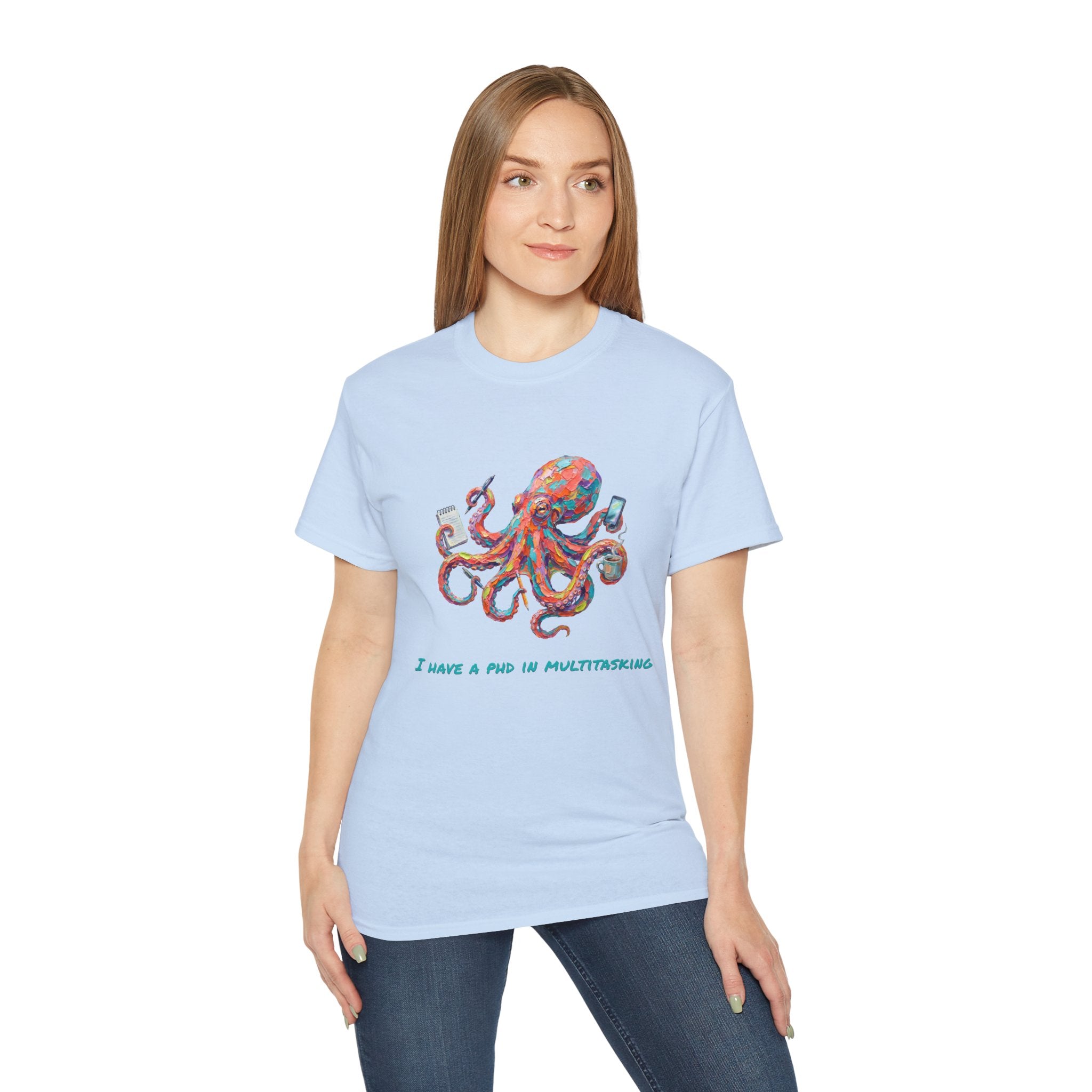 Octopus T-Shirt — I Have a PhD in Multitasking, Funny Office Tee