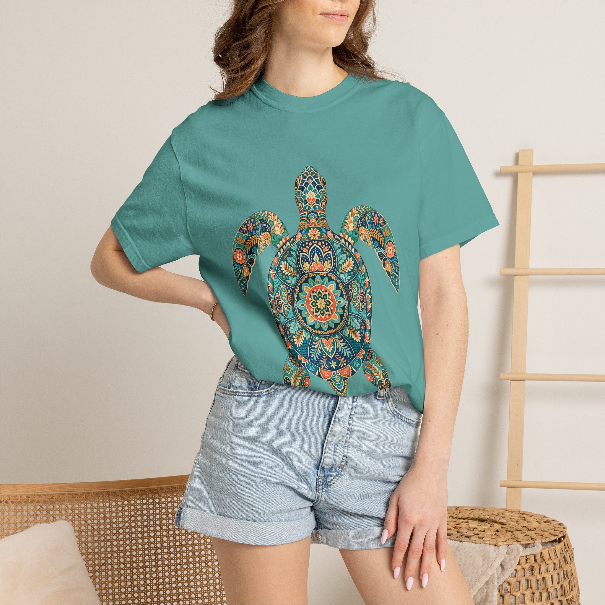 Boho Sea Turtle Shirt, Folk Art Turtle Tee, Japanese Pattern Ocean Lover Gift, Vintage Floral Turtle Sweatshirt