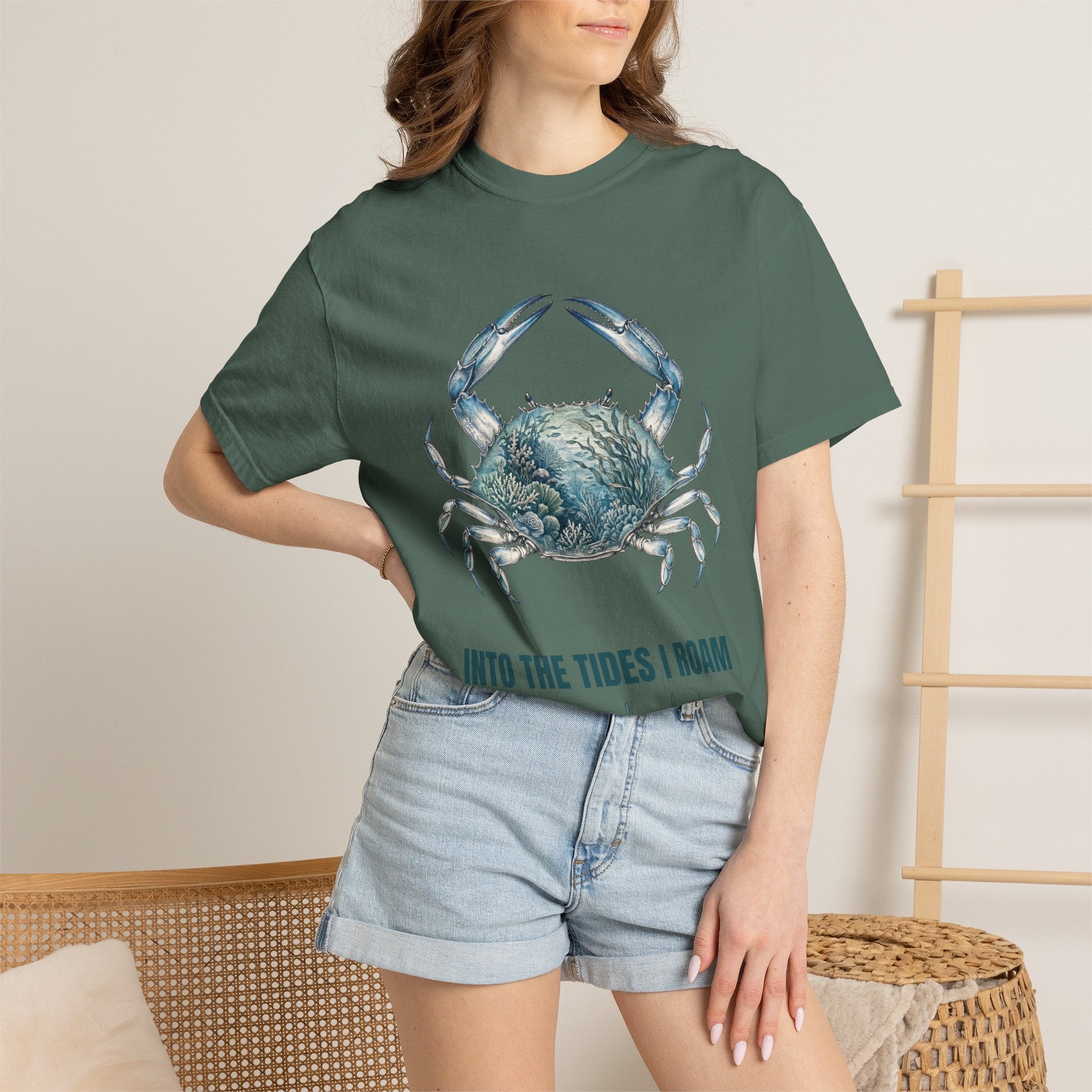 Into the Tides I Roam Shirt, Blue Crab Double Exposure Tee, Ocean Beach Coastal Lover Gift, Nautical Sea Life Sweatshirt