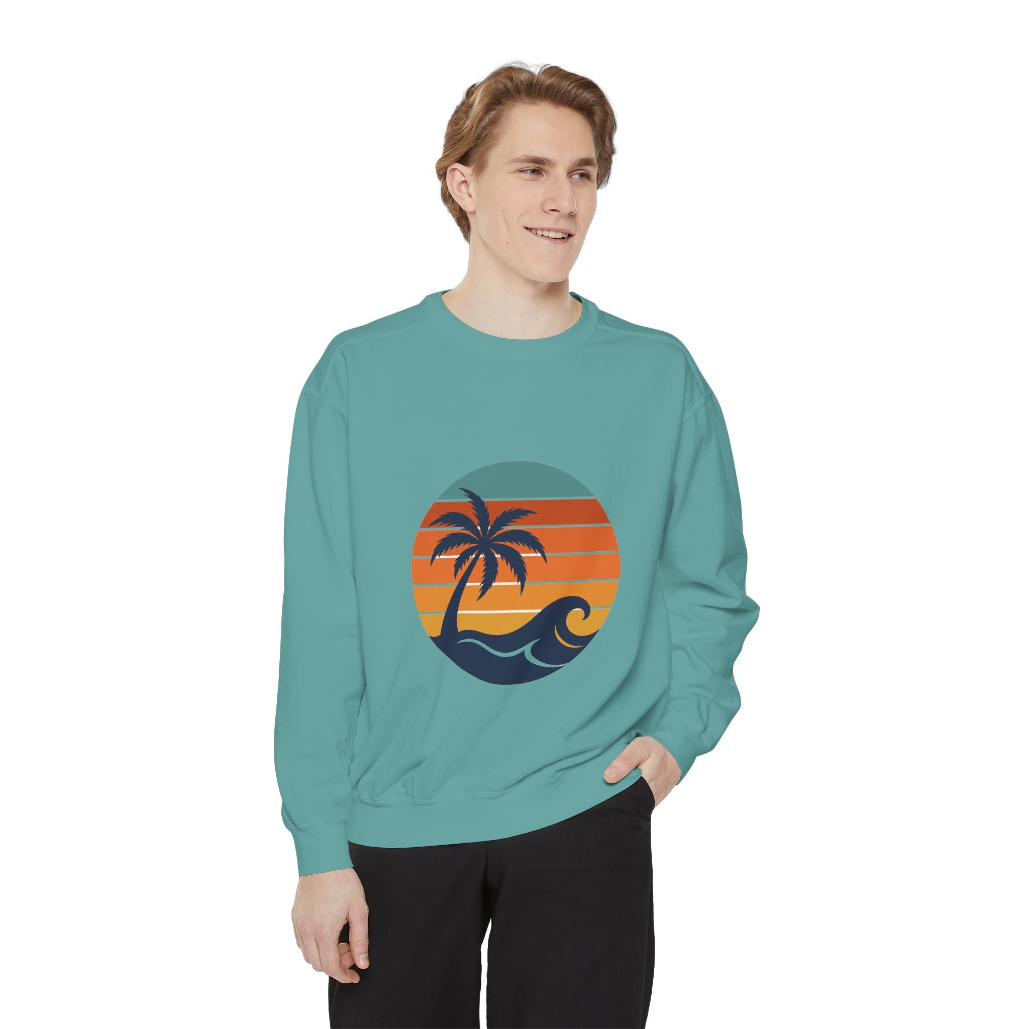 Retro Sunset Beach Shirt, Vintage Palm Tee, Ocean Surf Gift, 70s Coastal Landscape Sweatshirt