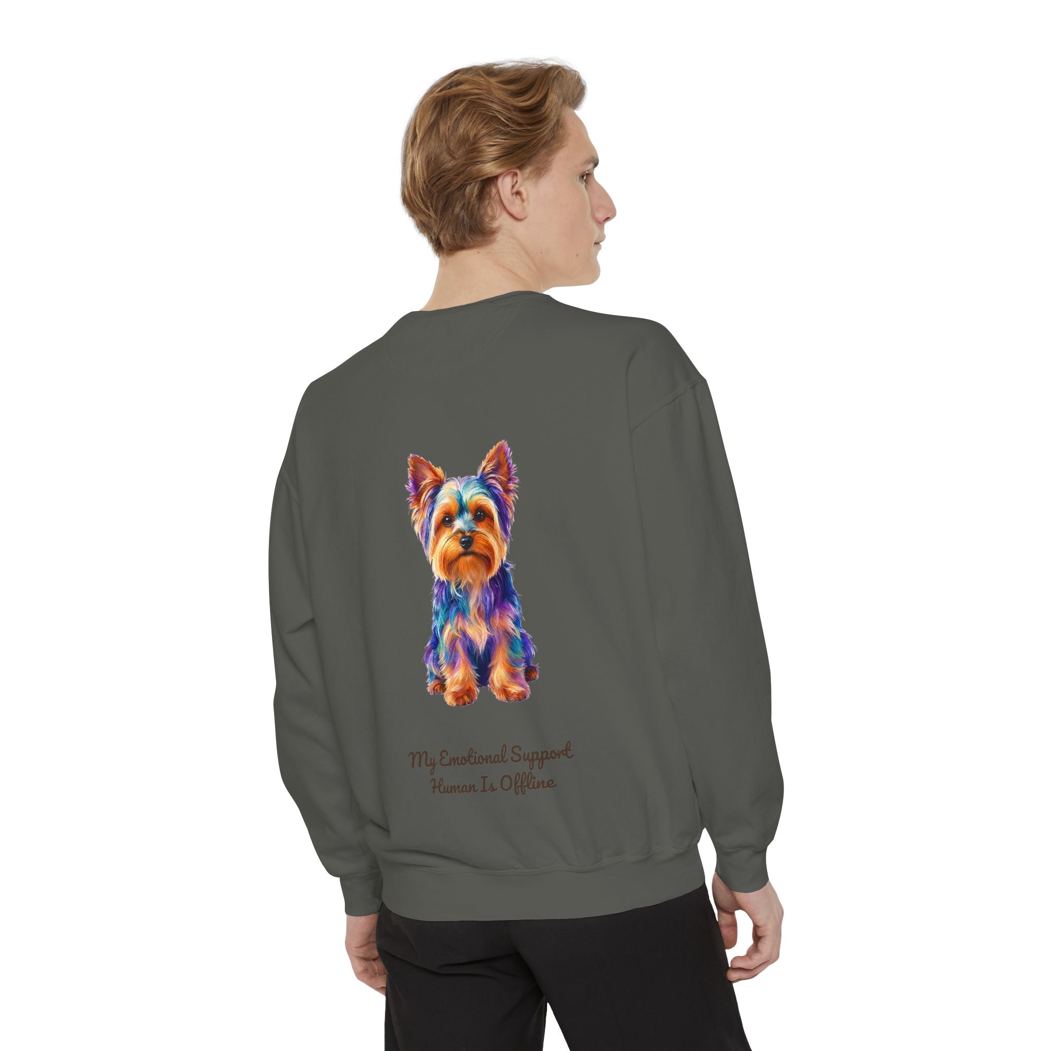 Yorkie Shirt, My Emotional Support Human Is Offline Tee, Funny Yorkshire Terrier Dog Mom Gift, Dog Lover Sweatshirt
