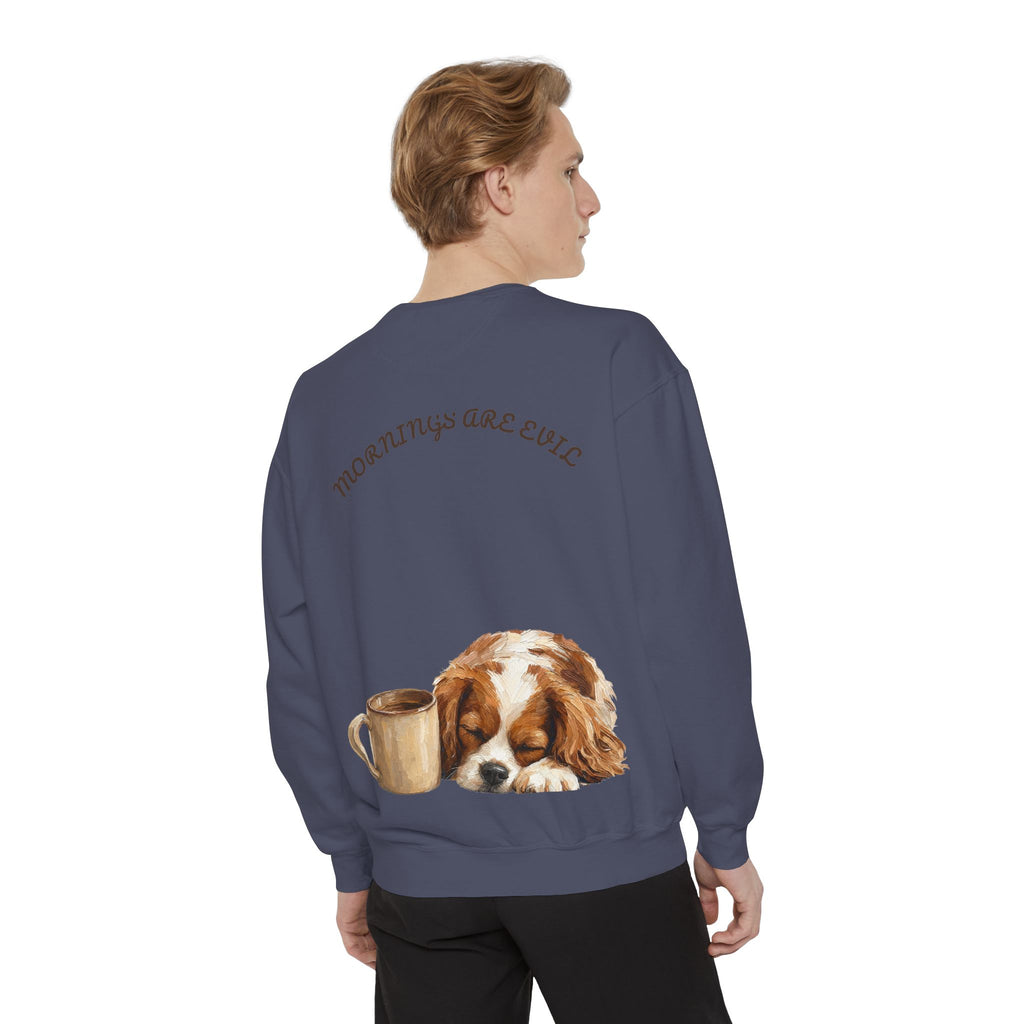 Mornings Are Evil Shirt, Funny Lazy Dog Coffee Tee, Not a Morning Person Gift, Painterly Dog Lover Sweatshirt