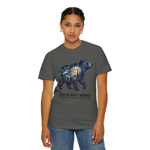 Bear Wilderness Graphic Tee — "Into the Night I Wonder" Nature T-Shirt