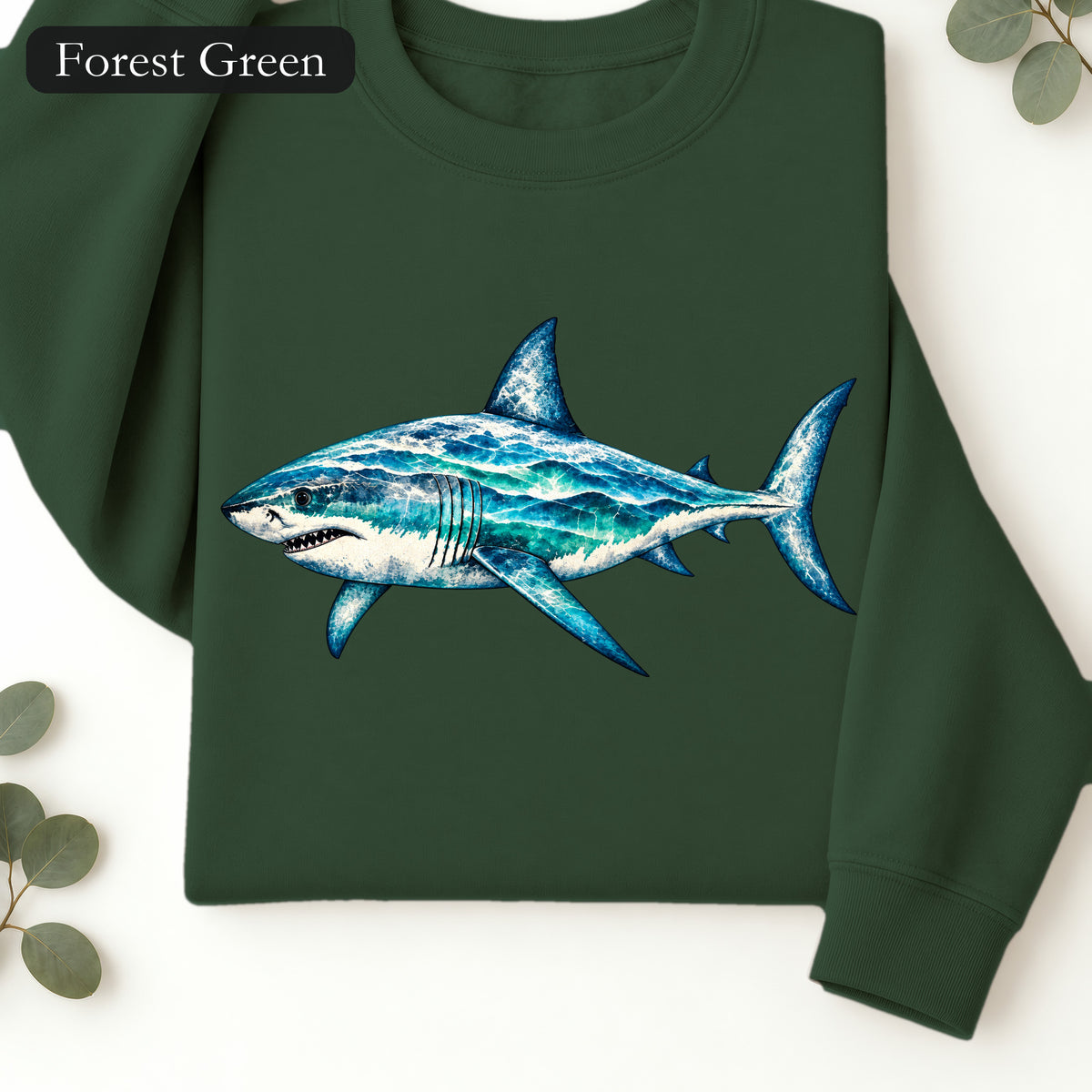 Blue Shark Illustration Sweatshirt | Ocean Marine Art Crewneck