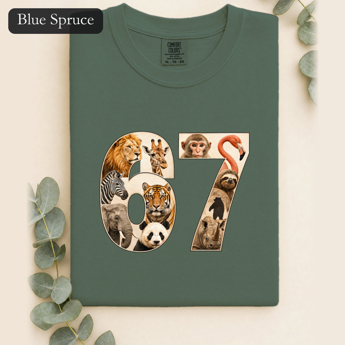 67 Zoo Animals Shirt, Funny 67 Meme Tee, Trendy Animal Number Gift, Giraffe Elephant Lion Sweatshirt