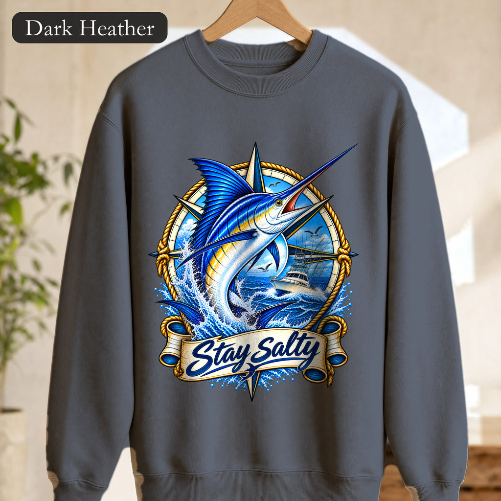 Marlin Sailfish Illustration Sweatshirt | Stay salty Fishing Design