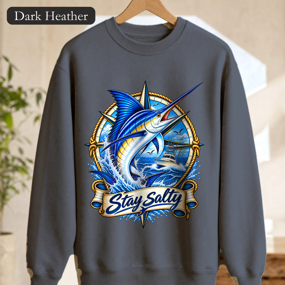 Marlin Sailfish Illustration Sweatshirt | Stay salty Fishing Design