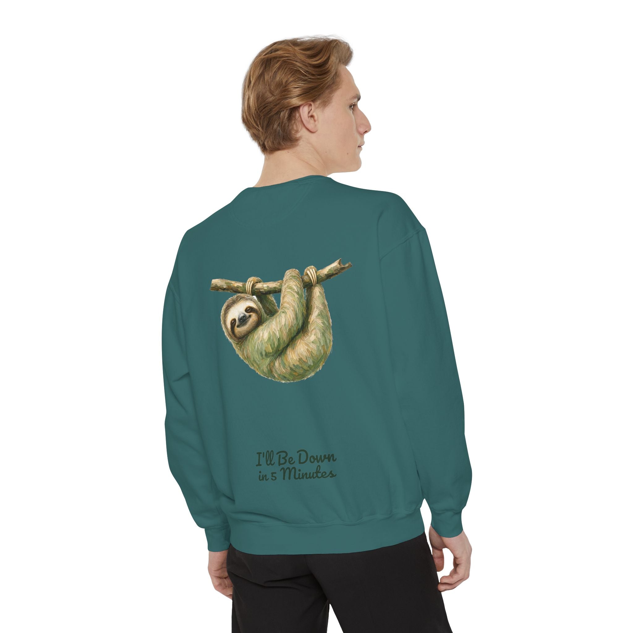Sloth Shirt, I'll Be Down in 5 Minutes Tee, Funny Lazy Sloth Gift, Painterly Introvert Sweatshirt