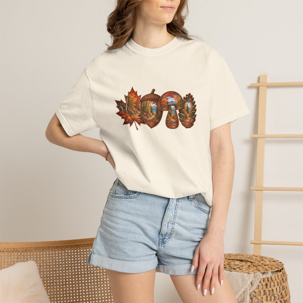 Autumn Lake Scene on Maple Leaves Shirt | Fall Landscape Tee