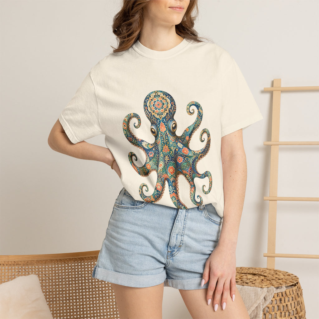 Boho Octopus Shirt, Folk Art Octopus Tee, Japanese Pattern Ocean Lover Gift, Vintage Floral Octopus Sweatshirt