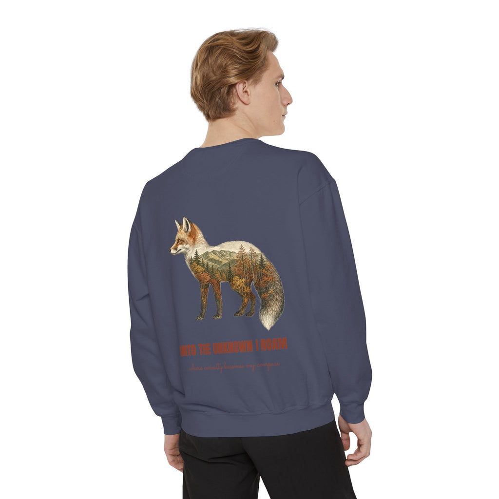 Into the Unknown I Roam Shirt, Fox Double Exposure Tee, Woodland Wanderlust Adventure Gift, Nature Hiking Sweatshirt