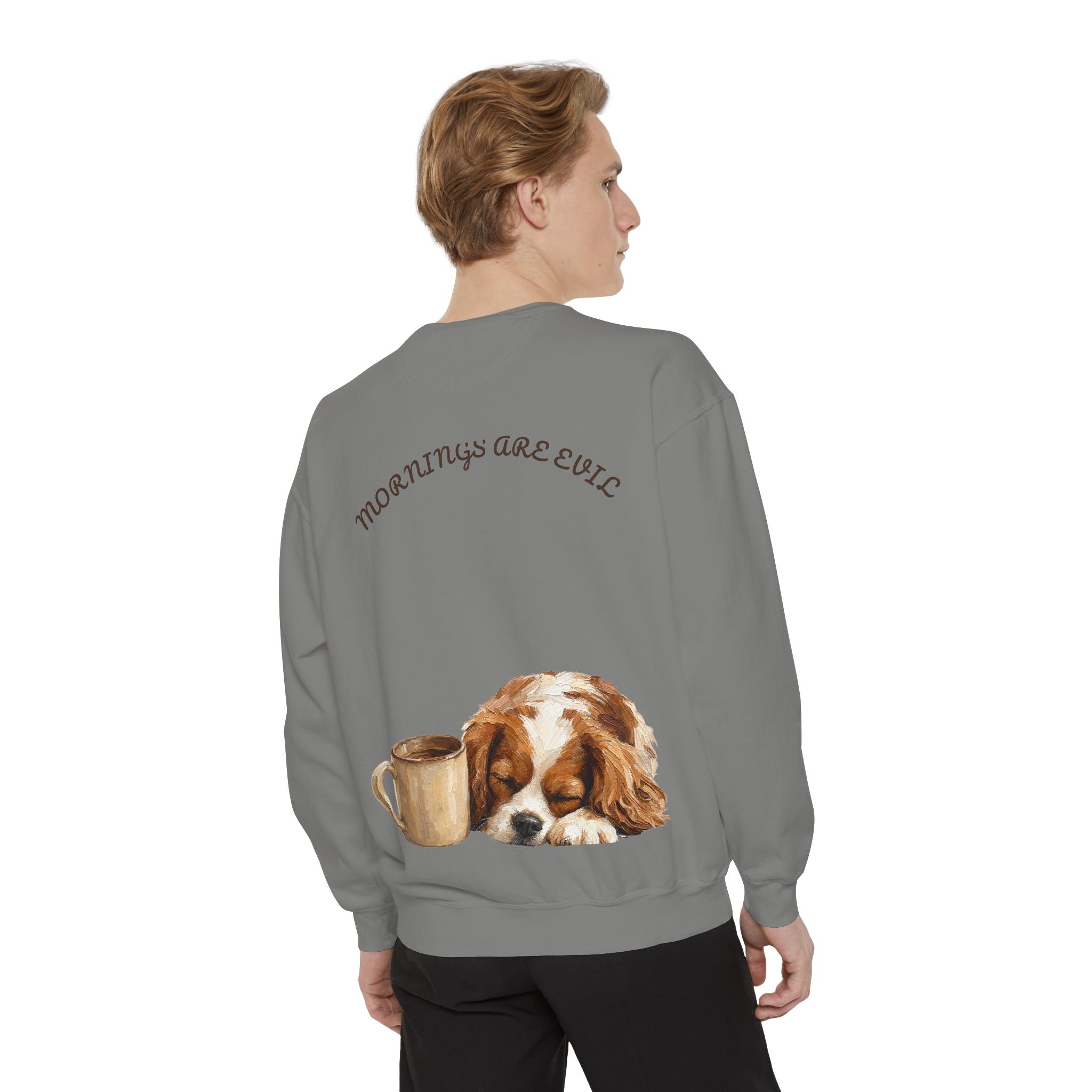 Mornings Are Evil Shirt, Funny Lazy Dog Coffee Tee, Not a Morning Person Gift, Painterly Dog Lover Sweatshirt