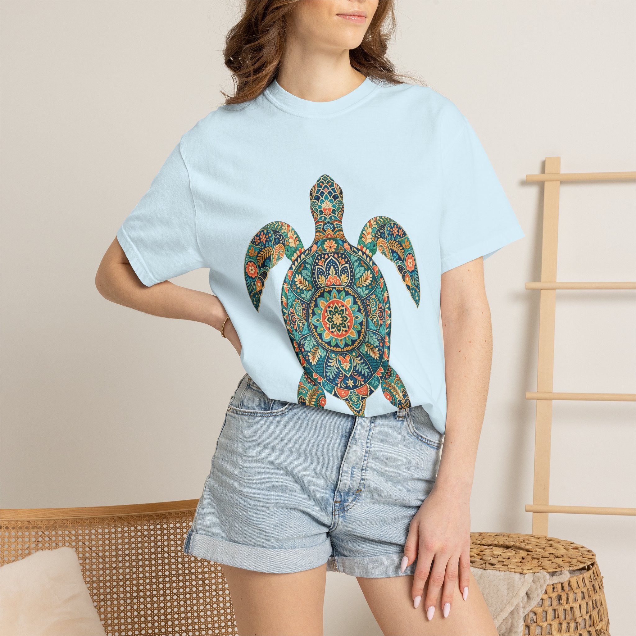 Boho Sea Turtle Shirt, Folk Art Turtle Tee, Japanese Pattern Ocean Lover Gift, Vintage Floral Turtle Sweatshirt
