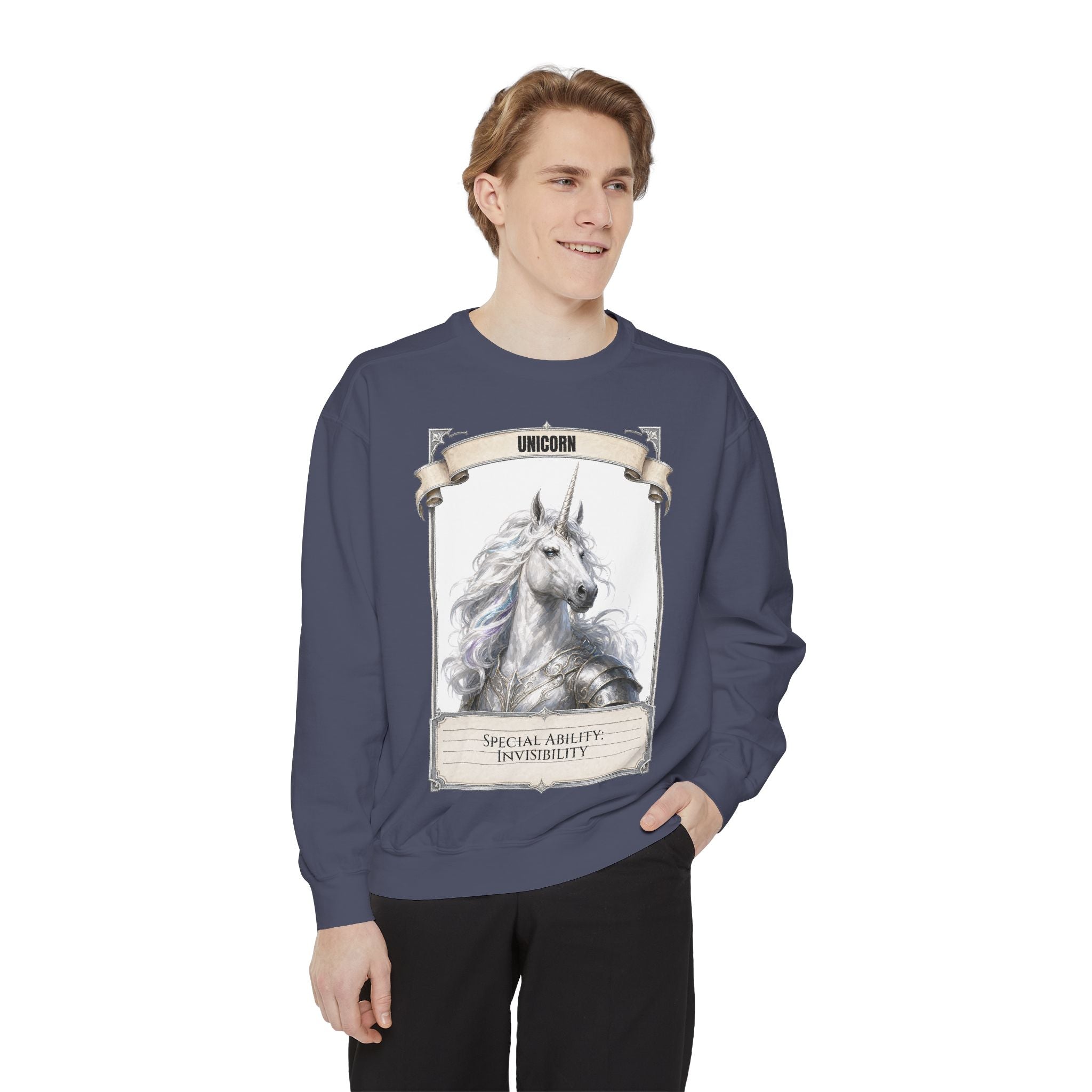 Unicorn Invisibility Stat Card Shirt, Funny RPG Gamer Tee, Tabletop D20 Fantasy Gift, Dungeon Dice Sweatshirt