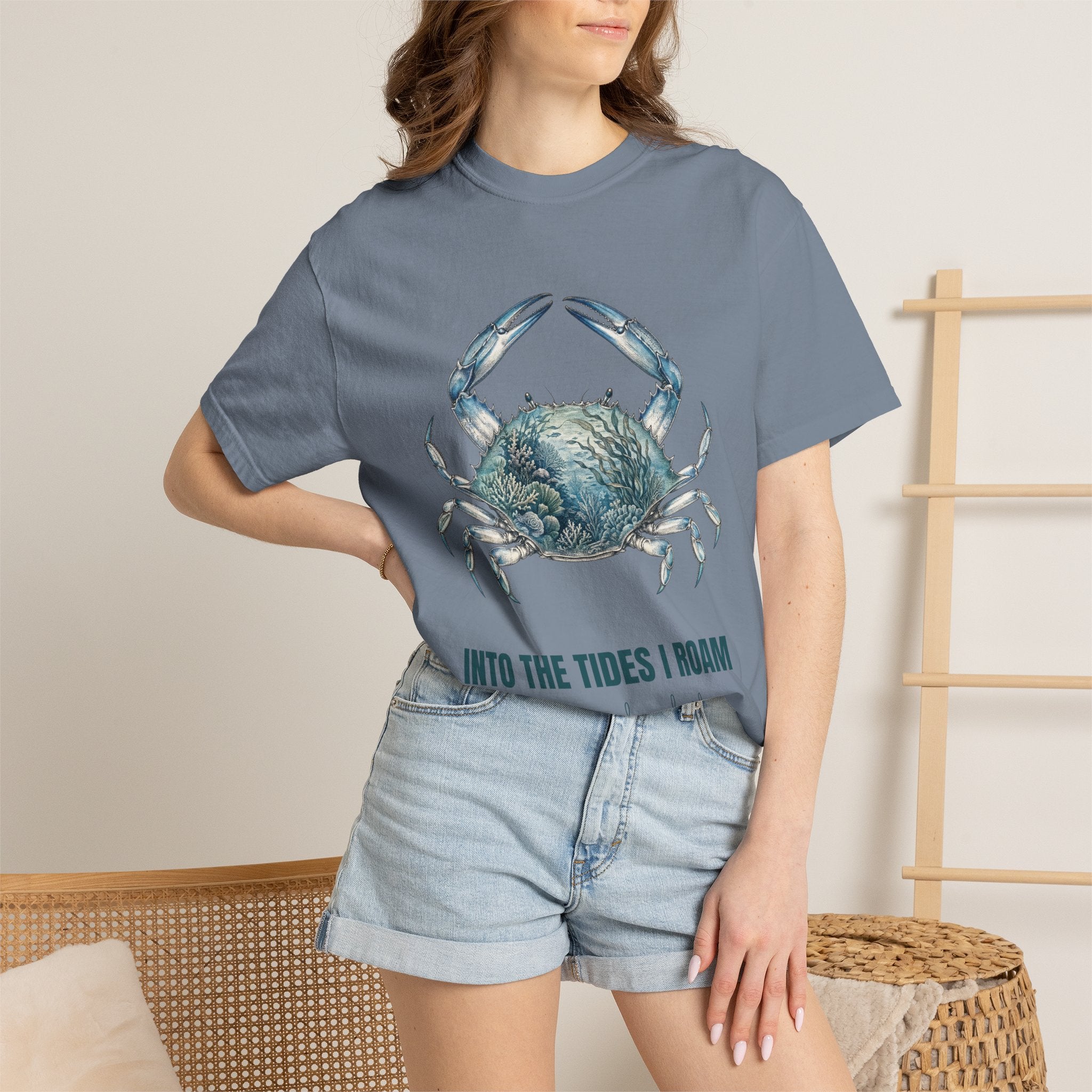 Into the Tides I Roam Shirt, Blue Crab Double Exposure Tee, Ocean Beach Coastal Lover Gift, Nautical Sea Life Sweatshirt