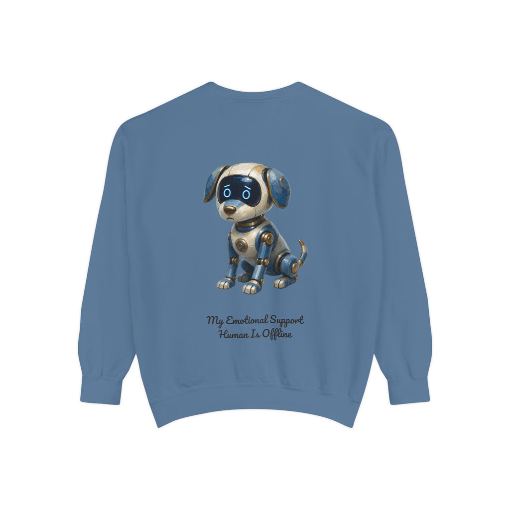 Robot Dog Emotional Support Human Offline Shirt, Funny AI Dog Tee, Tech Programmer Gift, Sci-Fi Humor Sweatshirt