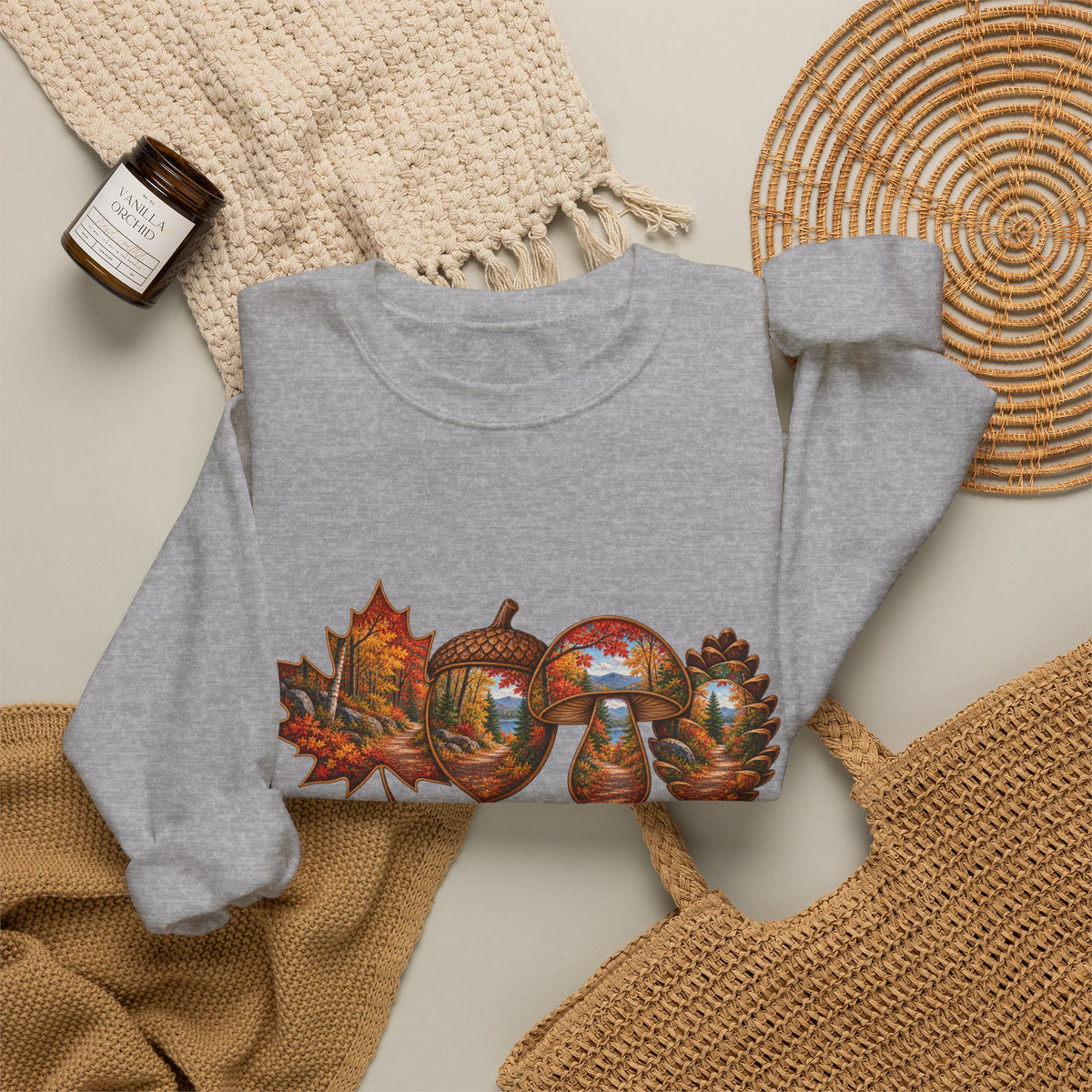 Autumn Lake Scene on Maple Leaves Sweatshirt | Fall Landscape Crewneck