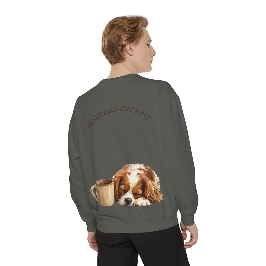 Mornings Are Evil Shirt, Funny Lazy Dog Coffee Tee, Not a Morning Person Gift, Painterly Dog Lover Sweatshirt