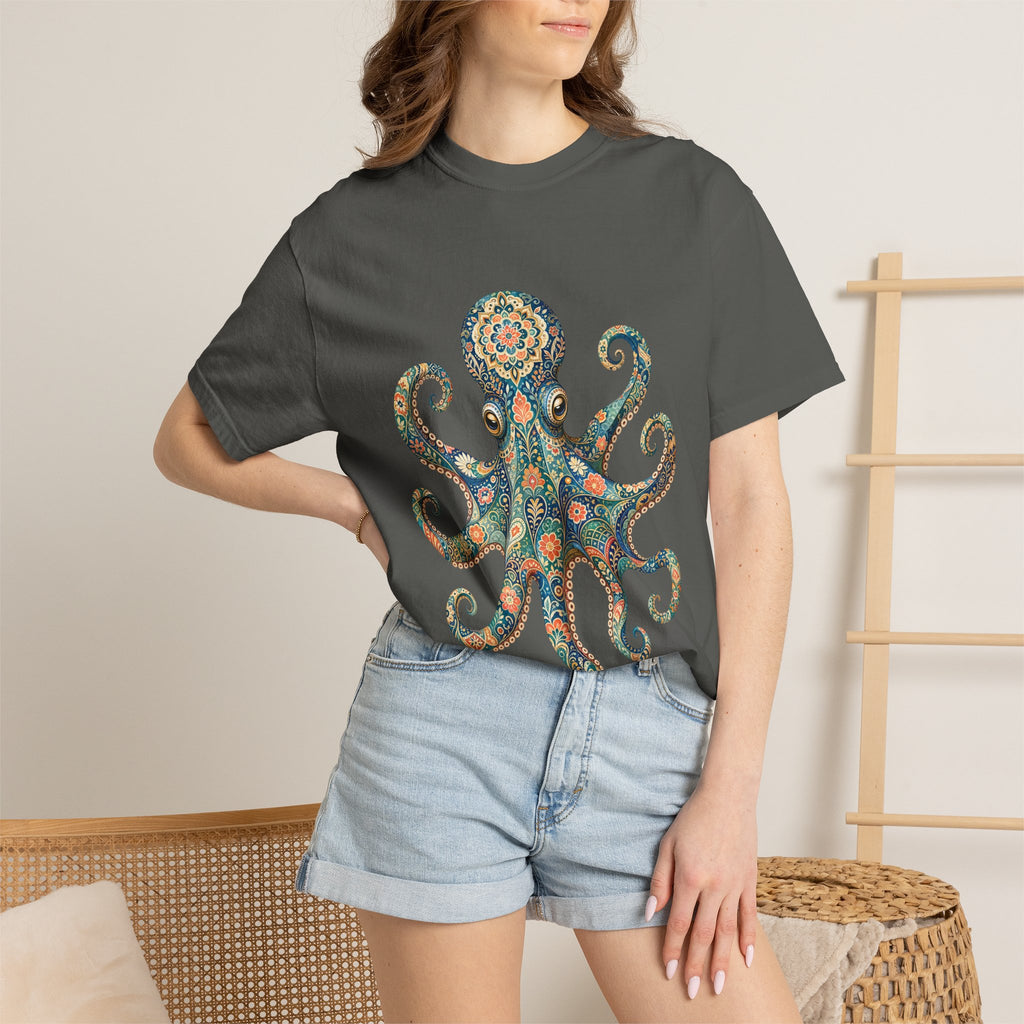 Boho Octopus Shirt, Folk Art Octopus Tee, Japanese Pattern Ocean Lover Gift, Vintage Floral Octopus Sweatshirt