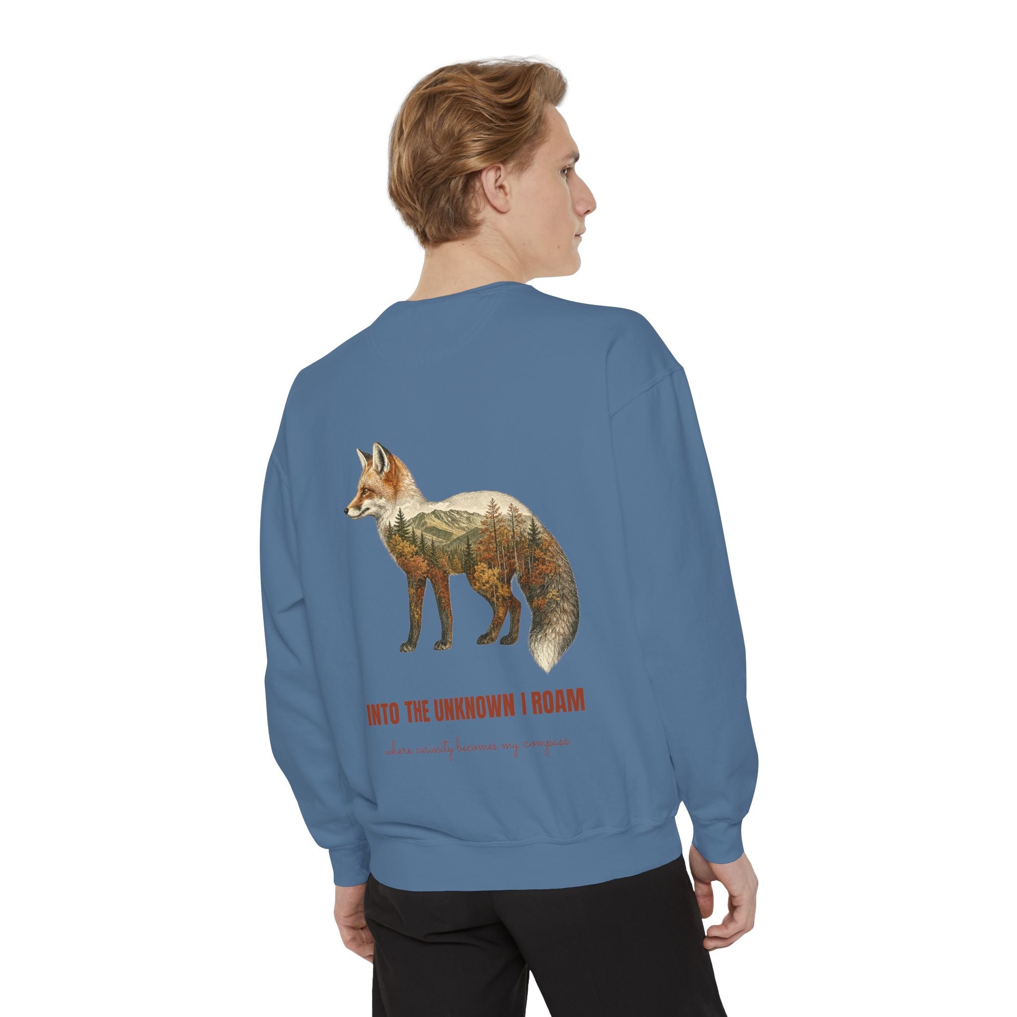 Into the Unknown I Roam Shirt, Fox Double Exposure Tee, Woodland Wanderlust Adventure Gift, Nature Hiking Sweatshirt