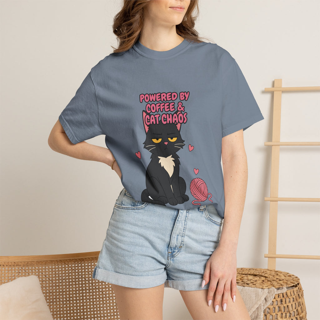 Powered By Coffee and Cat Chaos Shirt, Funny Cat Mom Coffee Tee, Cat Lover Gift, Cat Owner Sweatshirt