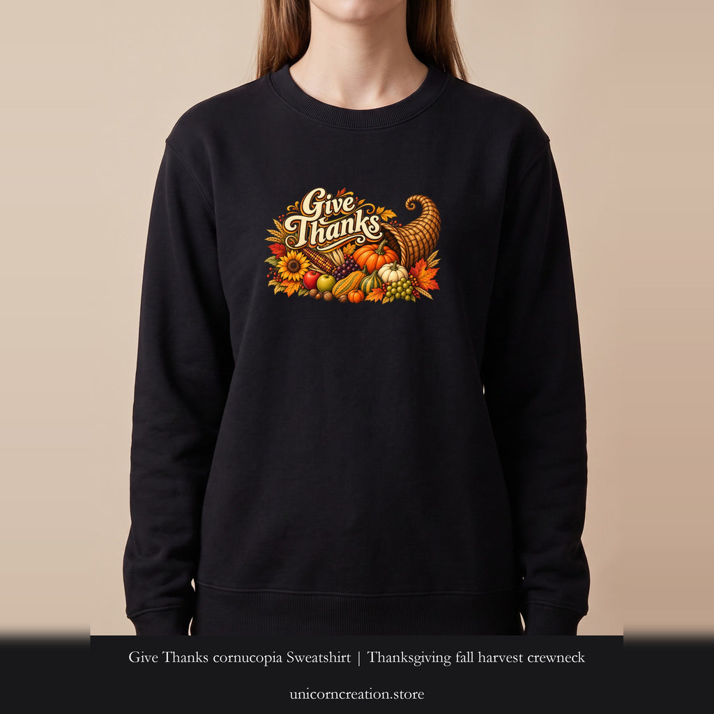 Give Thanks cornucopia Sweatshirt | Thanksgiving fall harvest crewneck