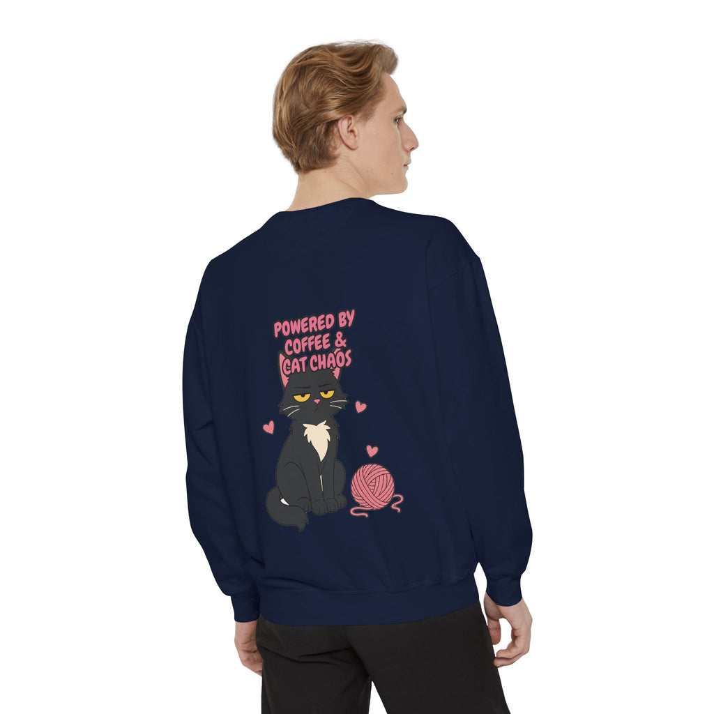 Powered By Coffee and Cat Chaos Shirt, Funny Cat Mom Coffee Tee, Cat Lover Gift, Cat Owner Sweatshirt