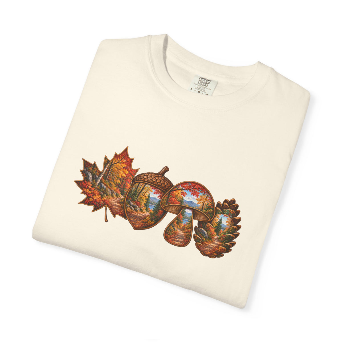 Autumn Lake Scene on Maple Leaves Shirt | Fall Landscape Tee