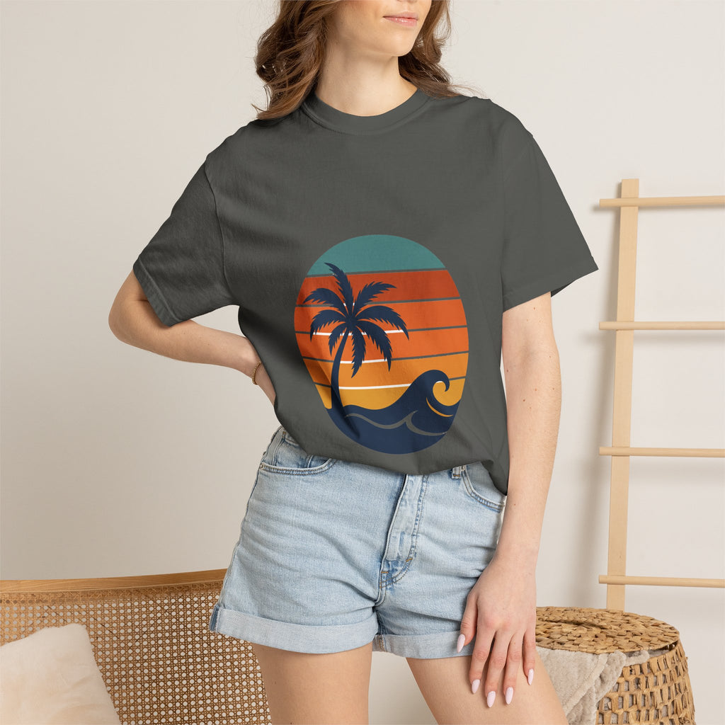 Retro Sunset Beach Shirt, Vintage Palm Tee, Ocean Surf Gift, 70s Coastal Landscape Sweatshirt