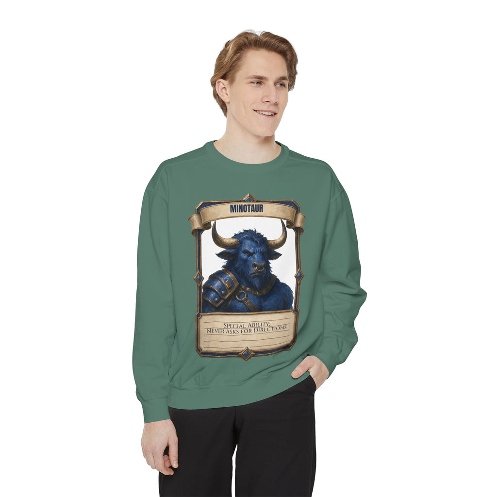 Minotaur Never Asks for Directions Shirt, Funny RPG Stat Card Tee, Tabletop Gamer D20 Gift, Fantasy Dungeon Sweatshirt
