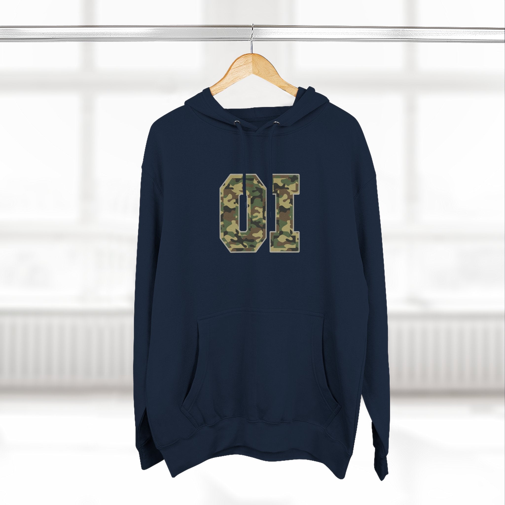 Camo OI Fleece Hoodie — Woodland Camo Pullover, Organic Intervention