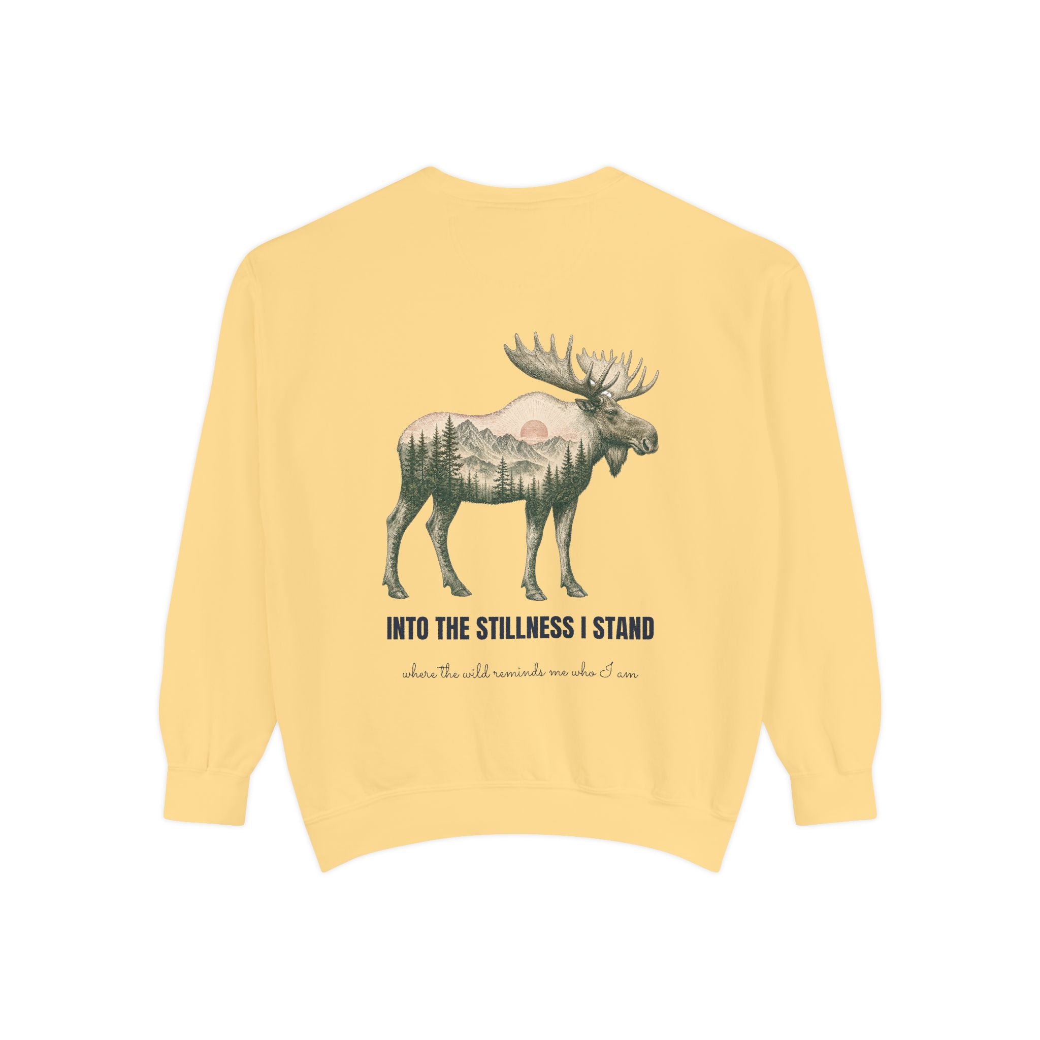 Into the Stillness I Stand Shirt, Moose Double Exposure Tee, Mountain Wilderness Camping Gift, Woodland Nature Sweatshirt