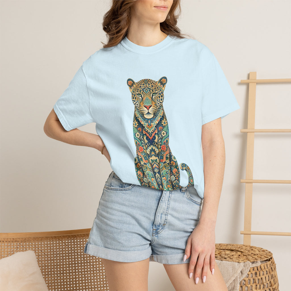 Boho Leopard Shirt, Folk Art Leopard Tee, Japanese Pattern Big Cat Lover Gift, Vintage Floral Leopard Sweatshirt