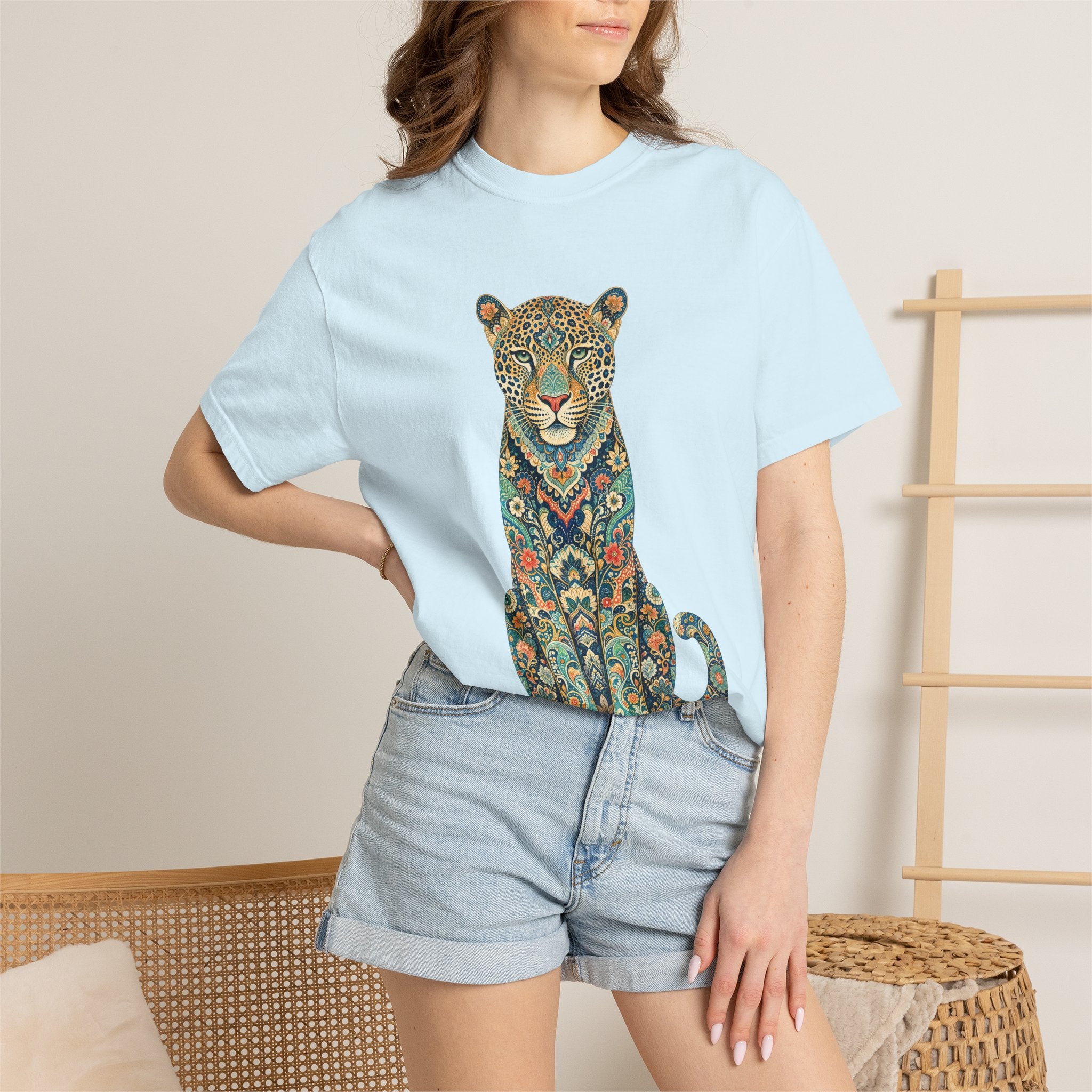 Boho Leopard Shirt, Folk Art Leopard Tee, Japanese Pattern Big Cat Lover Gift, Vintage Floral Leopard Sweatshirt