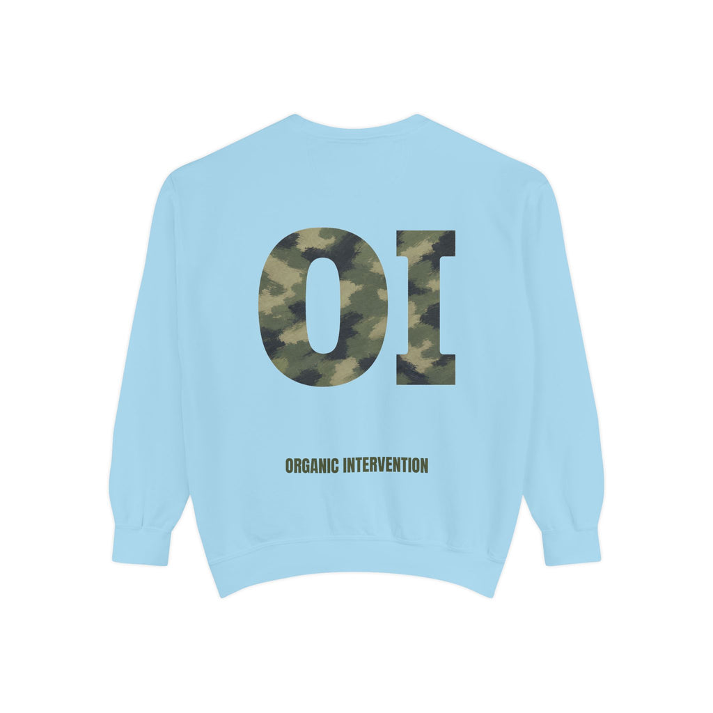 Organic Intervention Camo Hoodie, OI Monogram Anti-Algorithm Sweatshirt, Streetwear Camo Graphic Gift, Bold Statement Hoodie