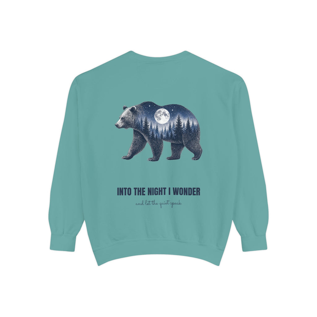 Into the Night I Wonder Shirt, Bear Double Exposure Tee, Moonlit Forest Camping Gift, Woodland Nature Sweatshirt