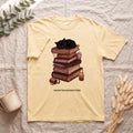 Haunted Bookstore Cat Shirt, Bookish Halloween Tee, Dark Academia Ghost Tee, Book Lover Spooky Season Gift
