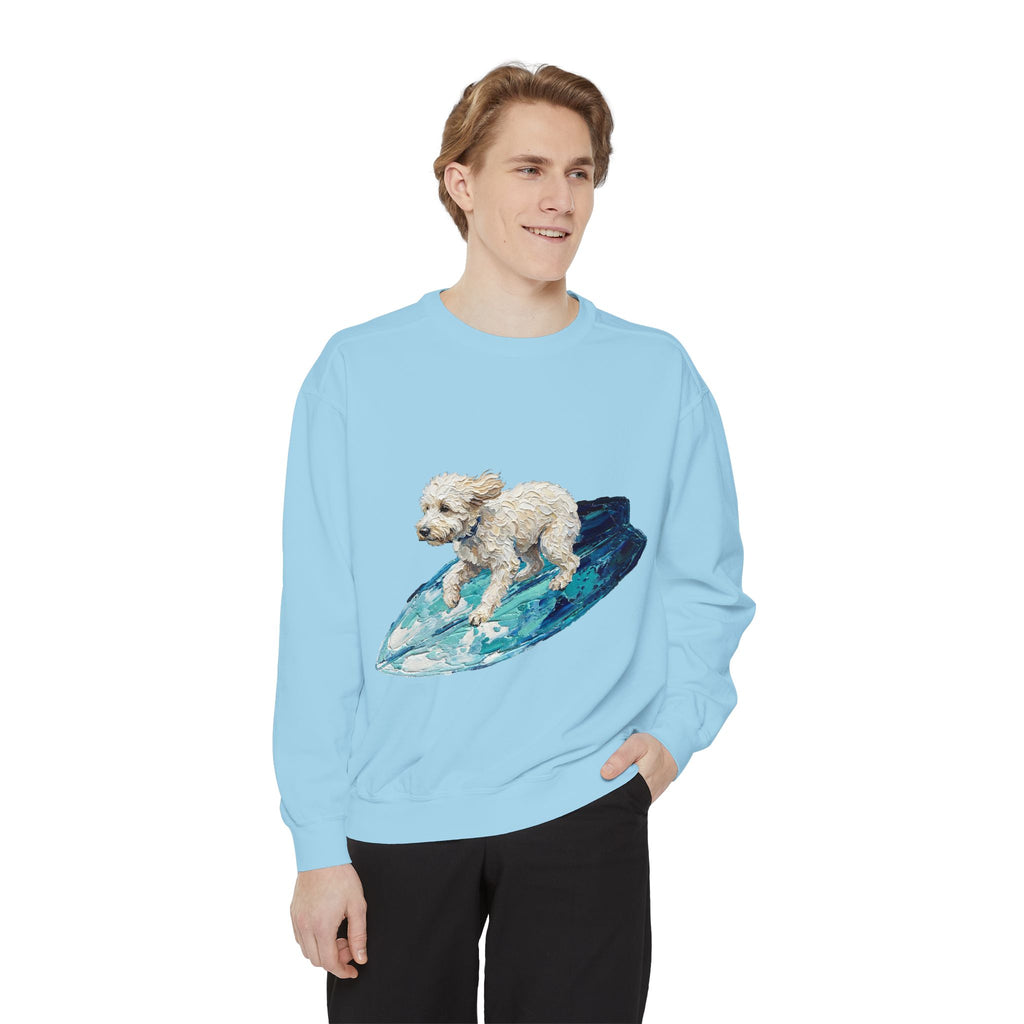 Surfing Dog Shirt, Painterly Surf Dog Tee, Beach Coastal Dog Lover Gift, Summer Ocean Dog Mom Sweatshirt