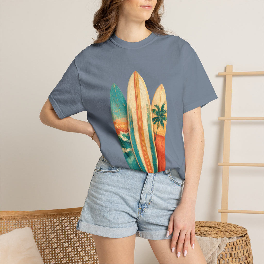 Vintage Surfboard Quarter Zip, Painterly Surf Art Pullover, Beach Coastal Surfer Gift, Summer Ocean Sweatshirt