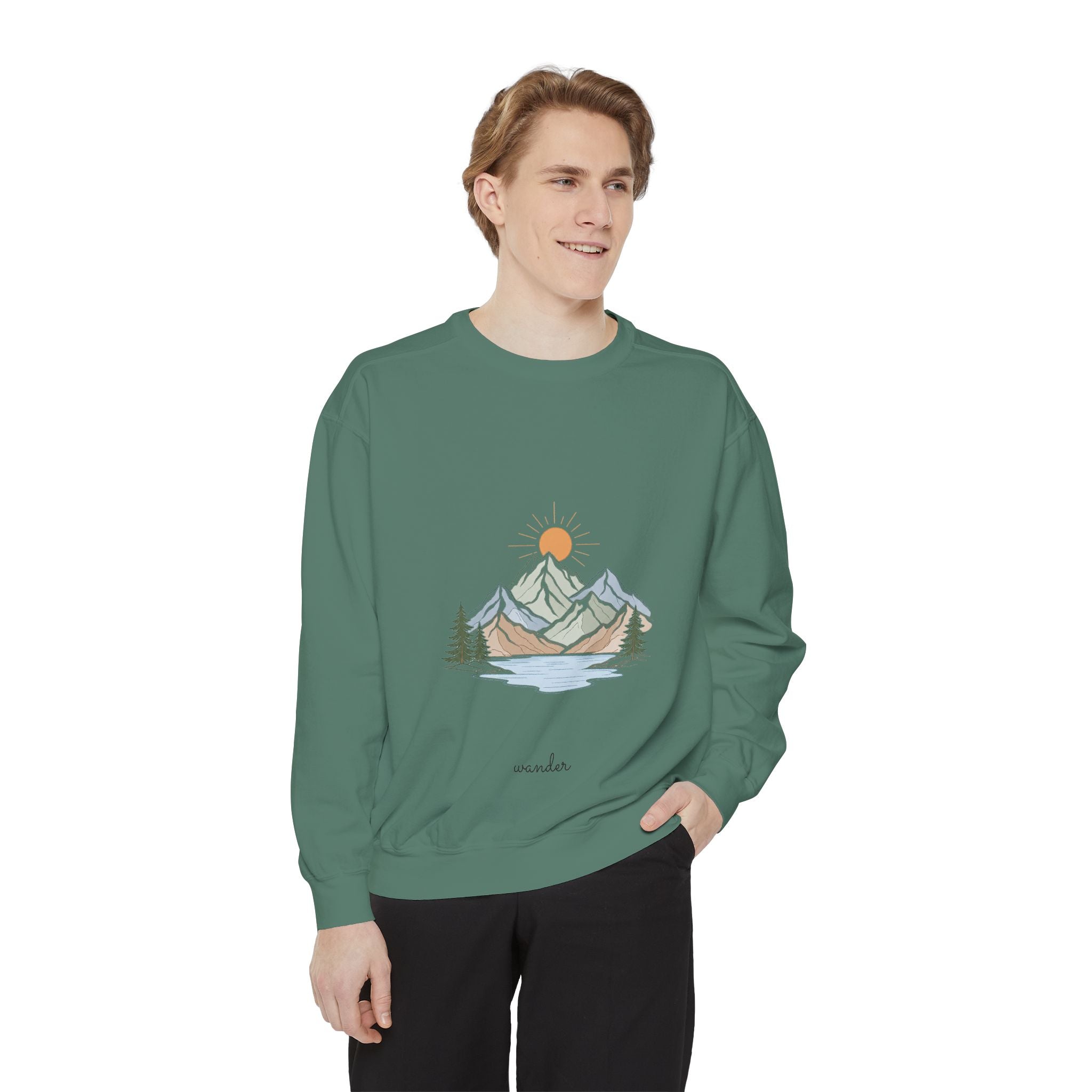Minimalist Mountain Shirt, Wander Line Art Tee, Nature Hiking Adventure Gift, Modern Outdoor Sweatshirt