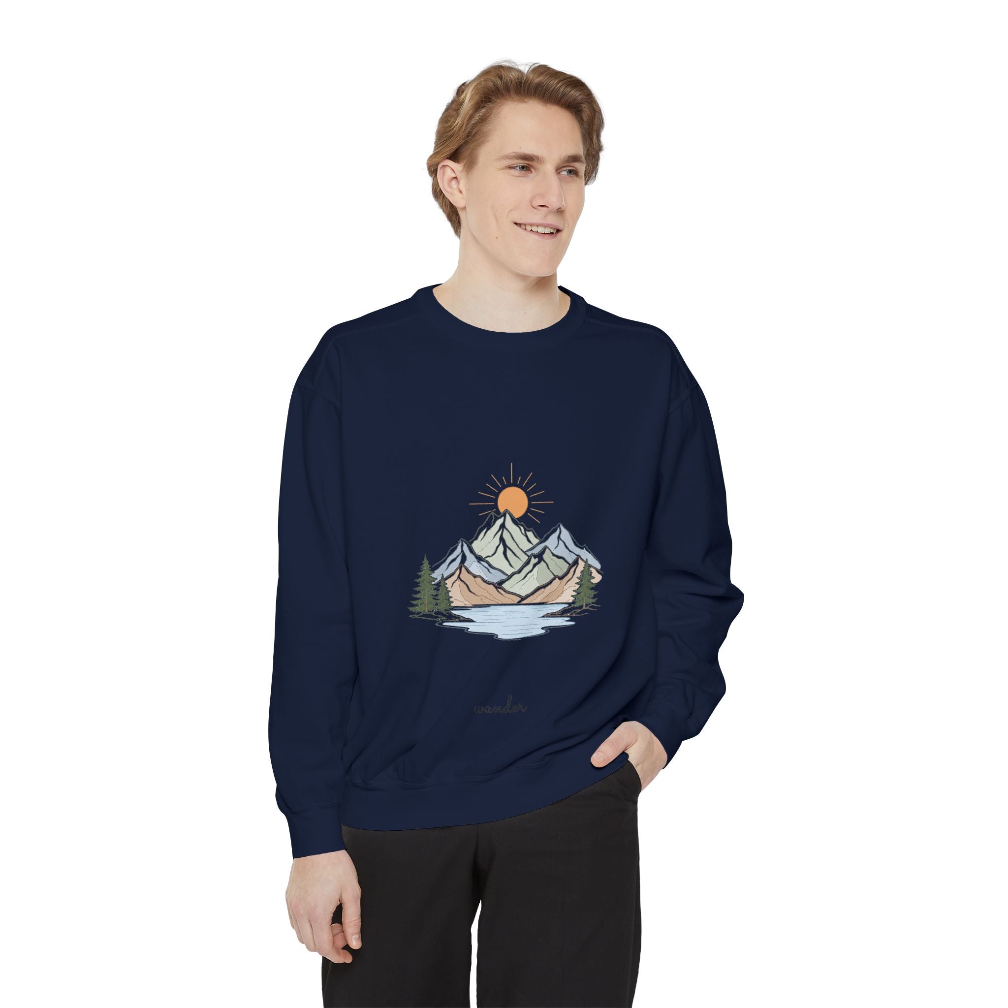 Minimalist Mountain Shirt, Wander Line Art Tee, Nature Hiking Adventure Gift, Modern Outdoor Sweatshirt