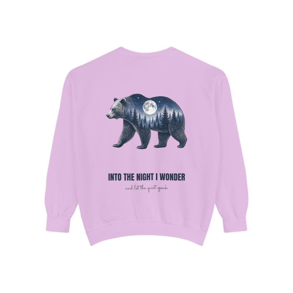 Into the Night I Wonder Shirt, Bear Double Exposure Tee, Moonlit Forest Camping Gift, Woodland Nature Sweatshirt