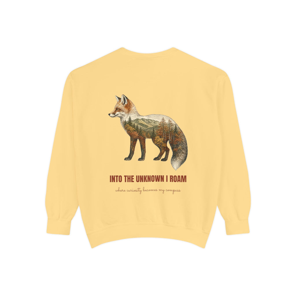 Into the Unknown I Roam Shirt, Fox Double Exposure Tee, Woodland Wanderlust Adventure Gift, Nature Hiking Sweatshirt