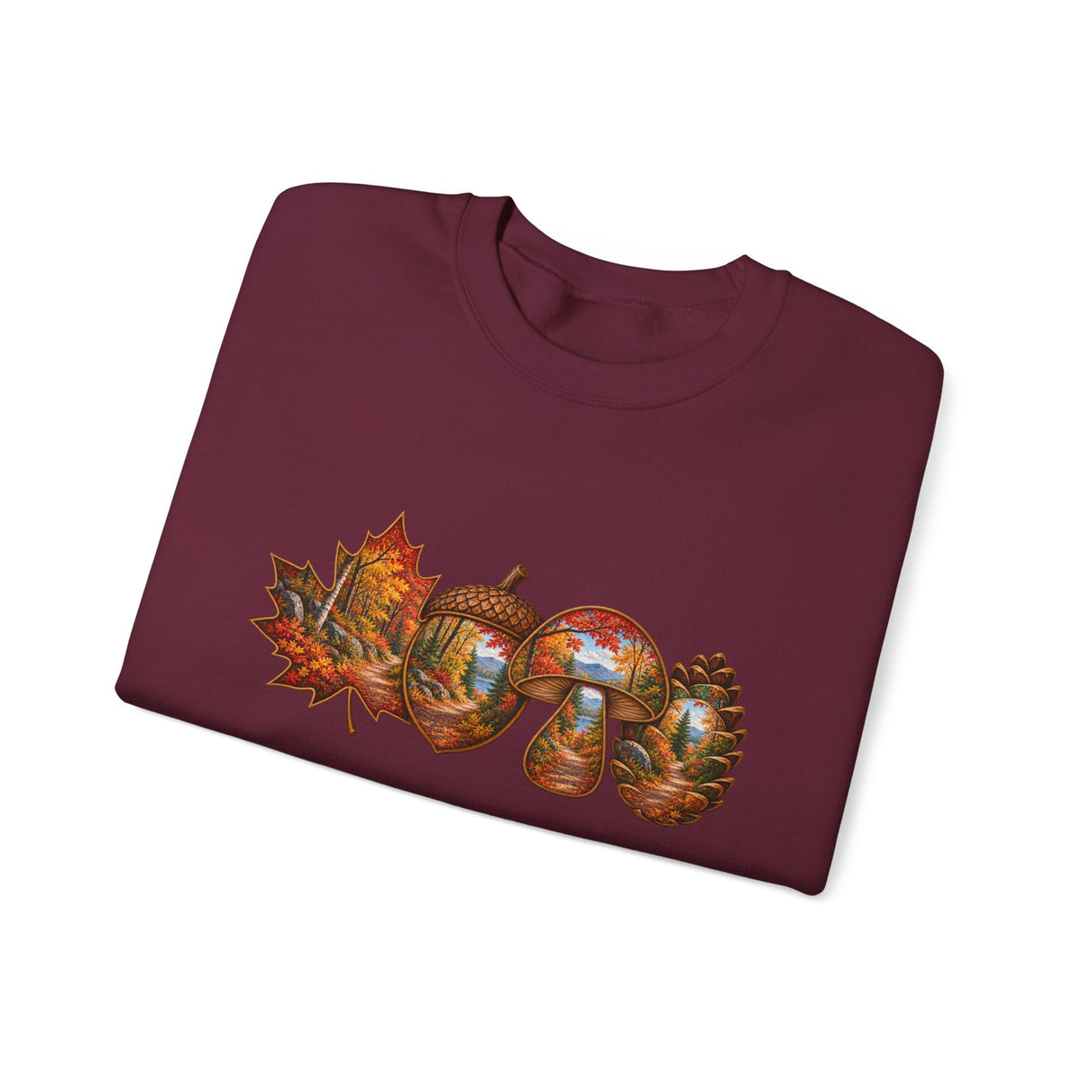 Autumn Lake Scene on Maple Leaves Sweatshirt | Fall Landscape Crewneck