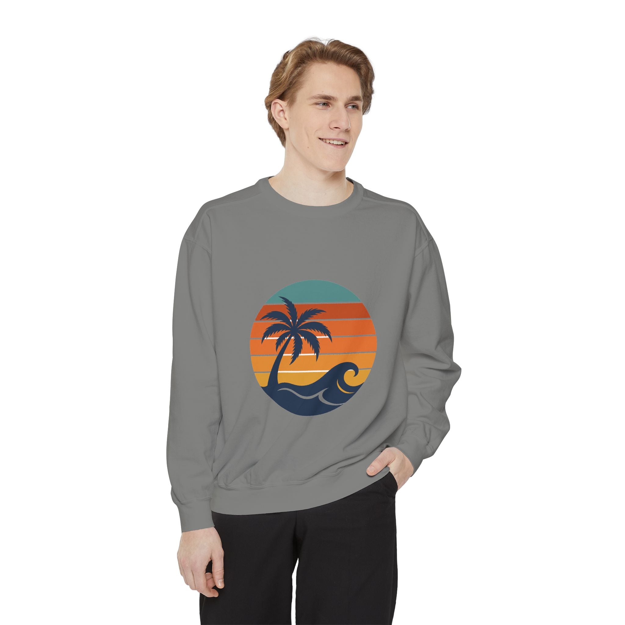 Retro Sunset Beach Shirt, Vintage Palm Tee, Ocean Surf Gift, 70s Coastal Landscape Sweatshirt
