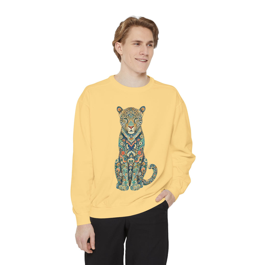 Boho Leopard Shirt, Folk Art Leopard Tee, Japanese Pattern Big Cat Lover Gift, Vintage Floral Leopard Sweatshirt